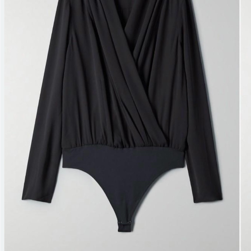 Babaton Black Long Sleeve Wrap Bodysuit